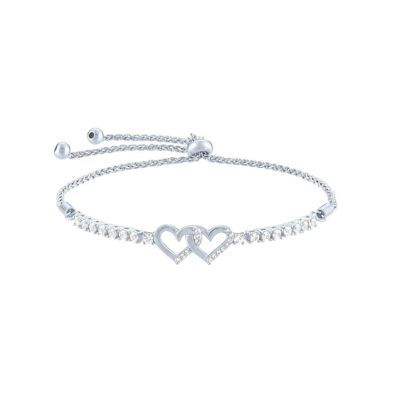 Lab-Created White Sapphire Heart Bolo Bracelet in Sterling Silver – Image 1 of 1
