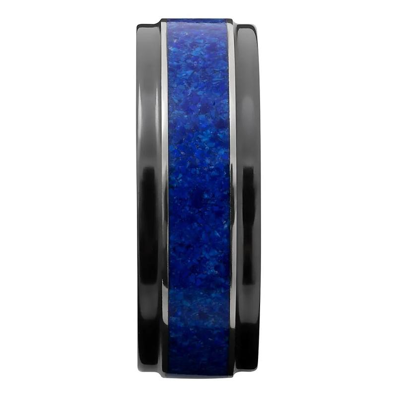 Men&#39;s Lapis Inlay Band in Black Zirconium, 8MM – Image 4 of 4