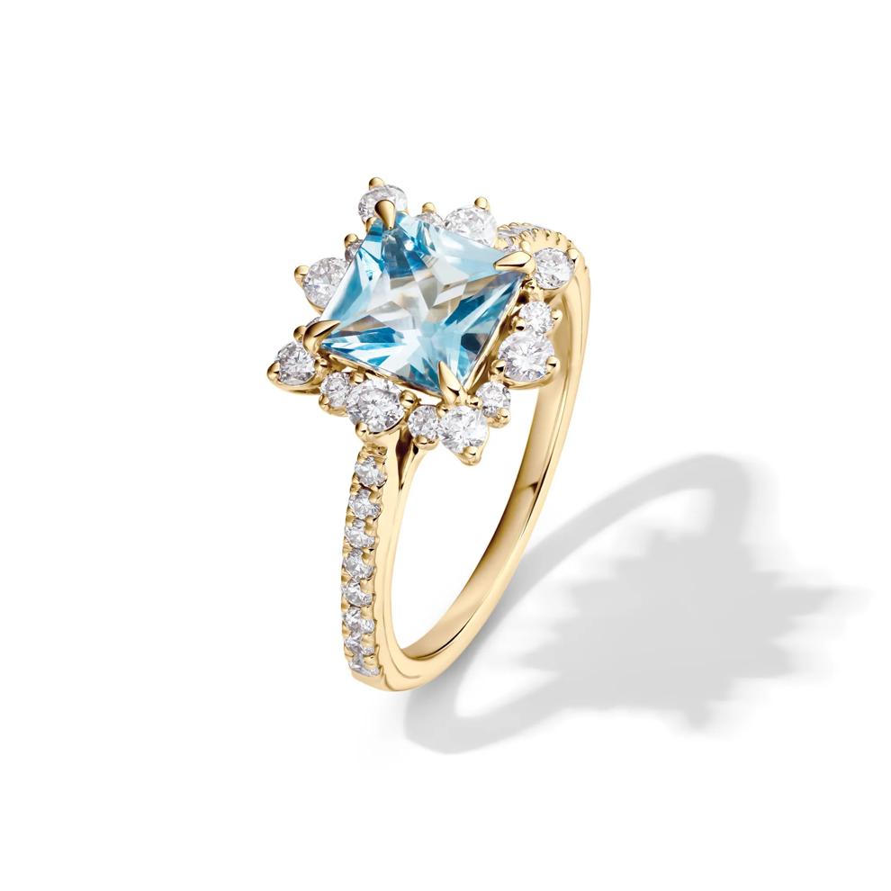 Kate Aquamarine &amp; Diamond Engagement Ring in 14K Yellow Gold (3/4 ct. tw.) – Image 4 of 4