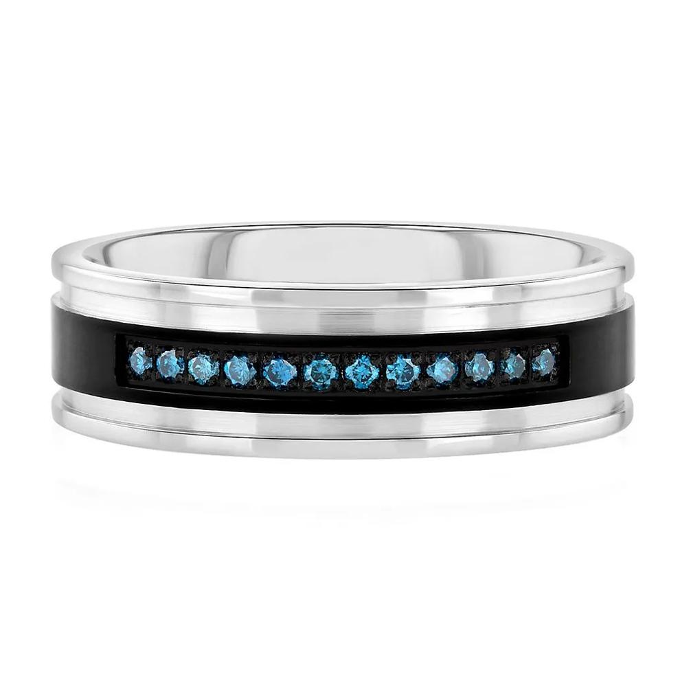 Men's 1/7 ct. tw. Blue Diamond Band in Stainless Steel – Image 1 of 3