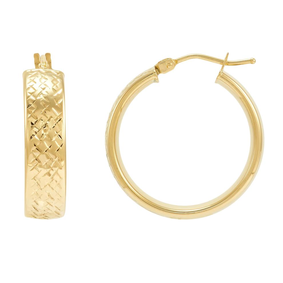 Polished Diamond-Cut Round Tube Hoop Earrings in 10K Yellow Gold, 22MM – Image 2 of 3