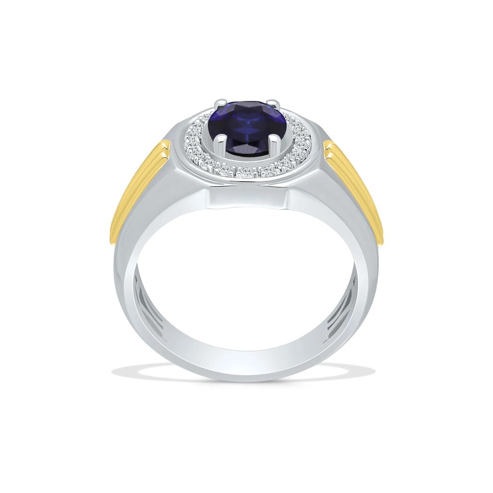 Men's Diamond &amp; Lab-Created Blue Sapphire Ring in Sterling Silver (1/5 ct. tw.) – Image 2 of 4