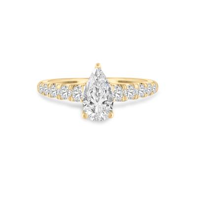 Lab Grown Diamond Pear-Shaped Center Engagement Ring in 14K Yellow Gold (1 1/2 ct. tw.)