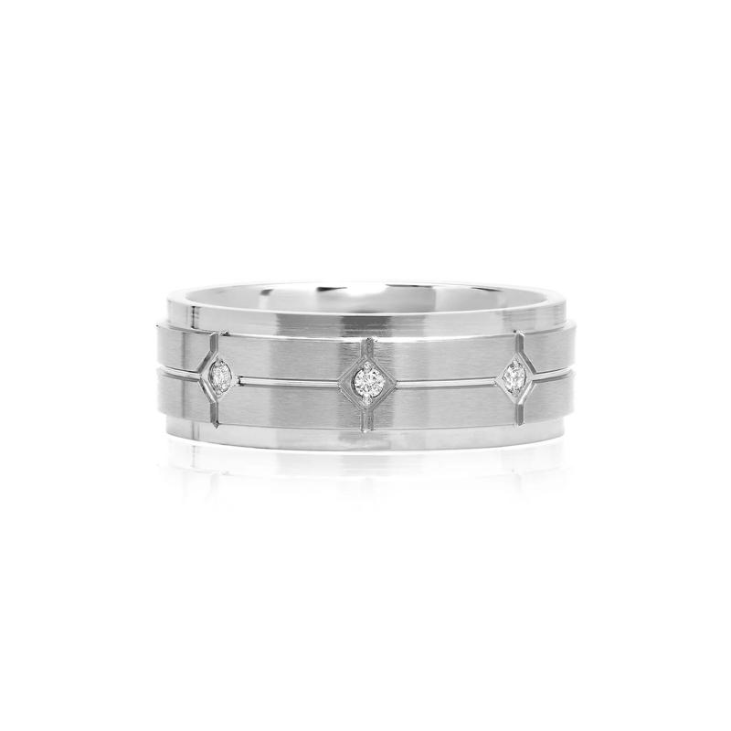 Men&#39;s Diamond Band in Stainless Steel, 8MM – Image 1 of 4