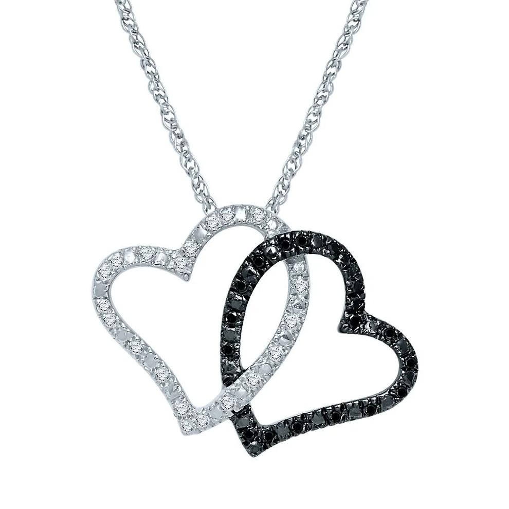 1/7 ct. tw. Black &amp; White Diamond Double Heart Pendant in Sterling Silver – Image 1 of 2