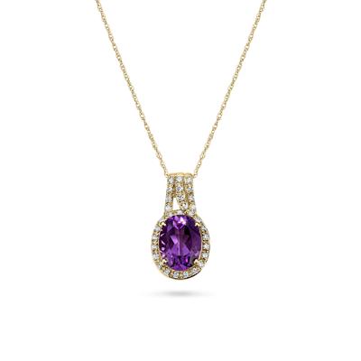 Oval Purple Amethyst & Diamond Pendant Necklace in 10K Yellow Gold (1/8 ct. tw.)