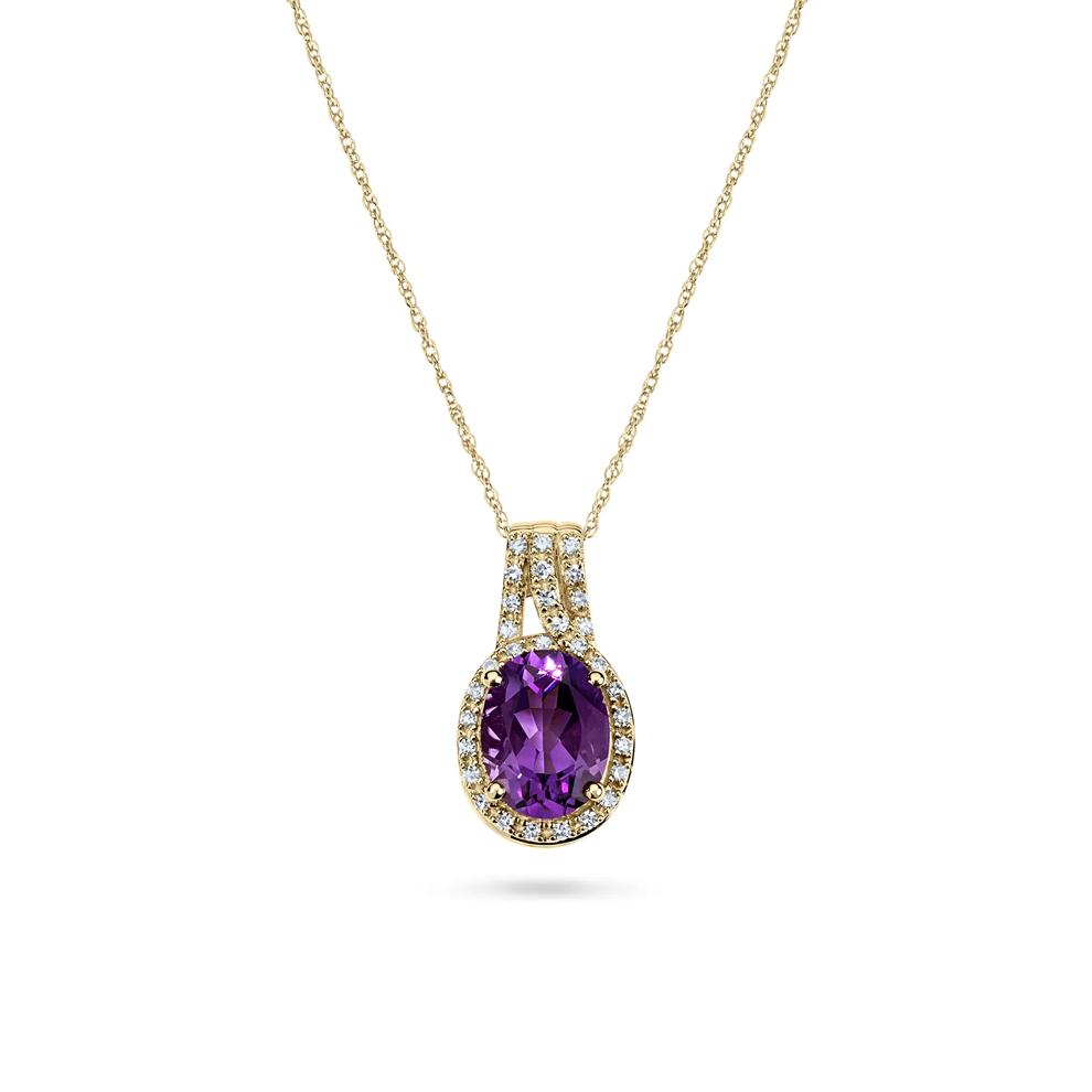 Oval Purple Amethyst &amp; Diamond Pendant Necklace in 10K Yellow Gold (1/8 ct. tw.) – Image 1 of 4
