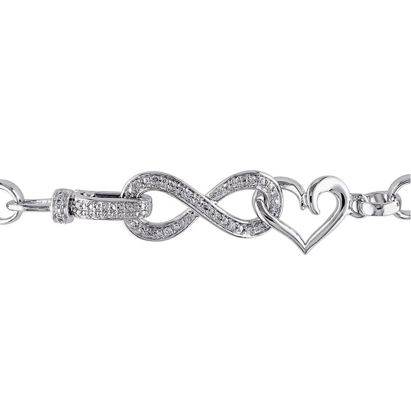 1/10 ct. tw. Diamond Infinity Heart Bracelet in Sterling Silver – Image 2 of 3
