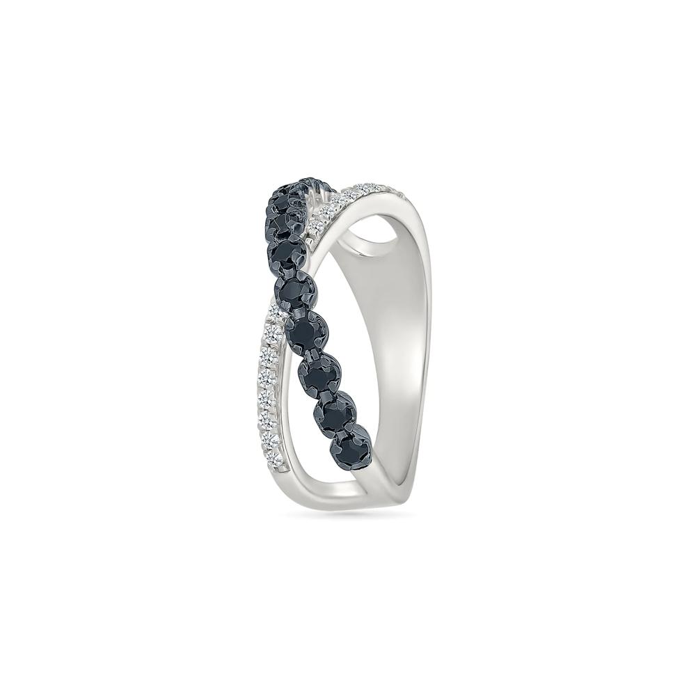 Black and White Diamond Crossover Ring in Sterling Silver – Image 4 of 5