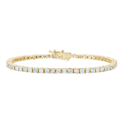 Aquamarine & Diamond Line Bracelet in 10K Yellow Gold (1/7 ct. tw.)