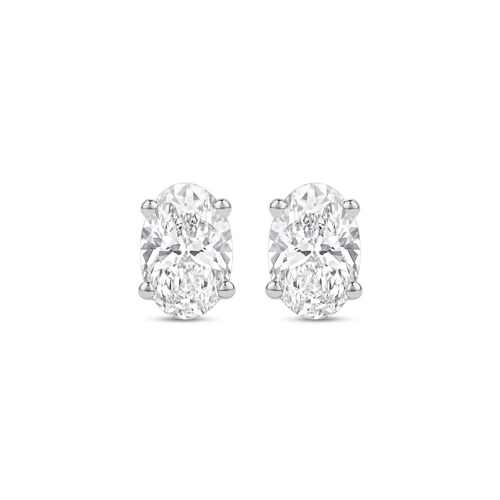Lab Grown Diamond Oval-Shaped Solitaire Stud Earrings in 14K White Gold (2 ct. tw.) – Image 2 of 3