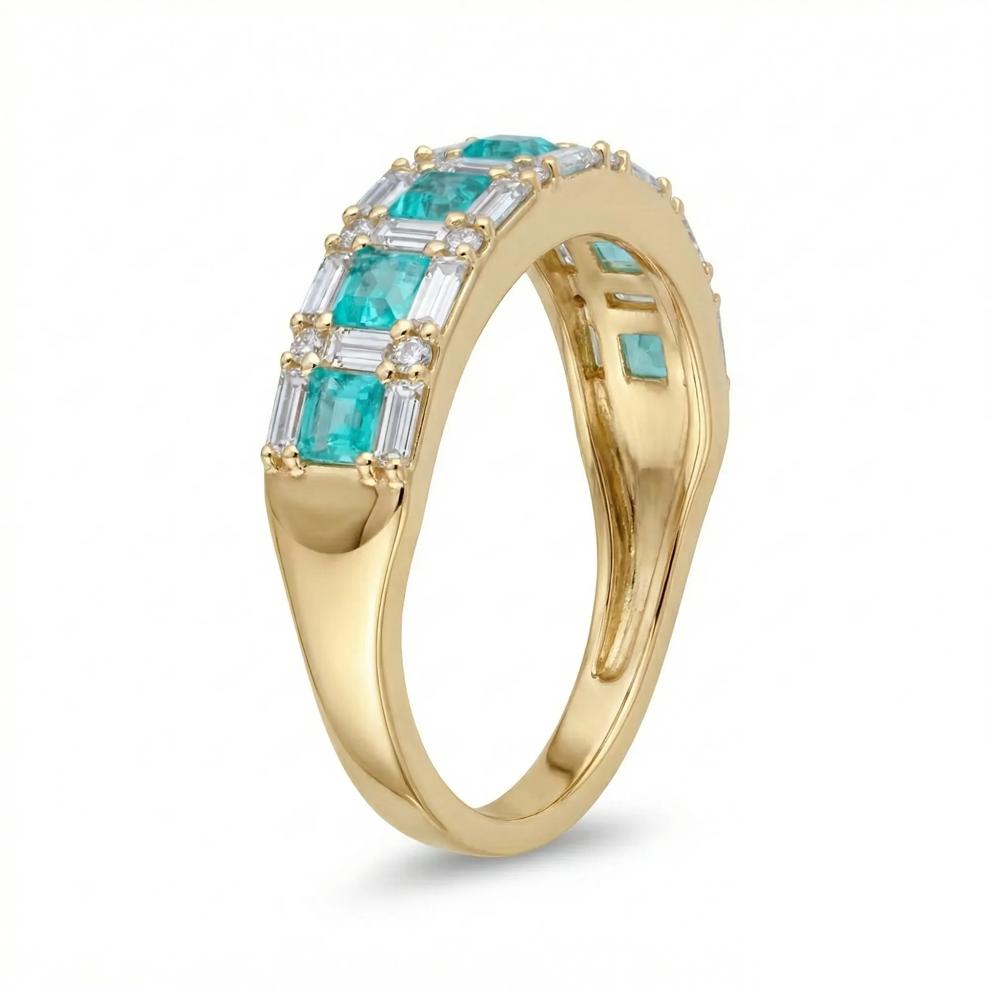 Lab-Created Paraiba Tourmaline &amp; Diamond Band in 10K Yellow Gold (1/2 ct. tw.) – Image 3 of 3