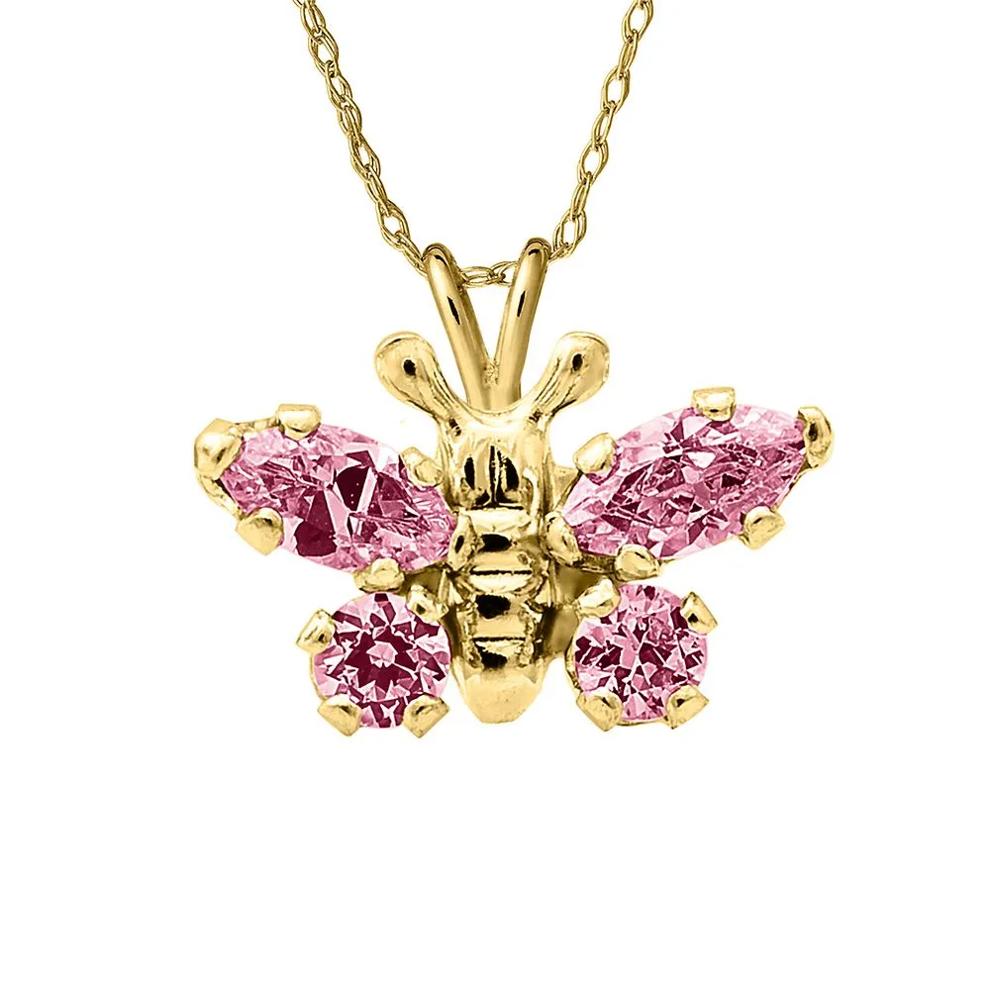 Children's Pink Cubic Zirconia Butterfly Pendant in 14K Yellow Gold – Image 1 of 1