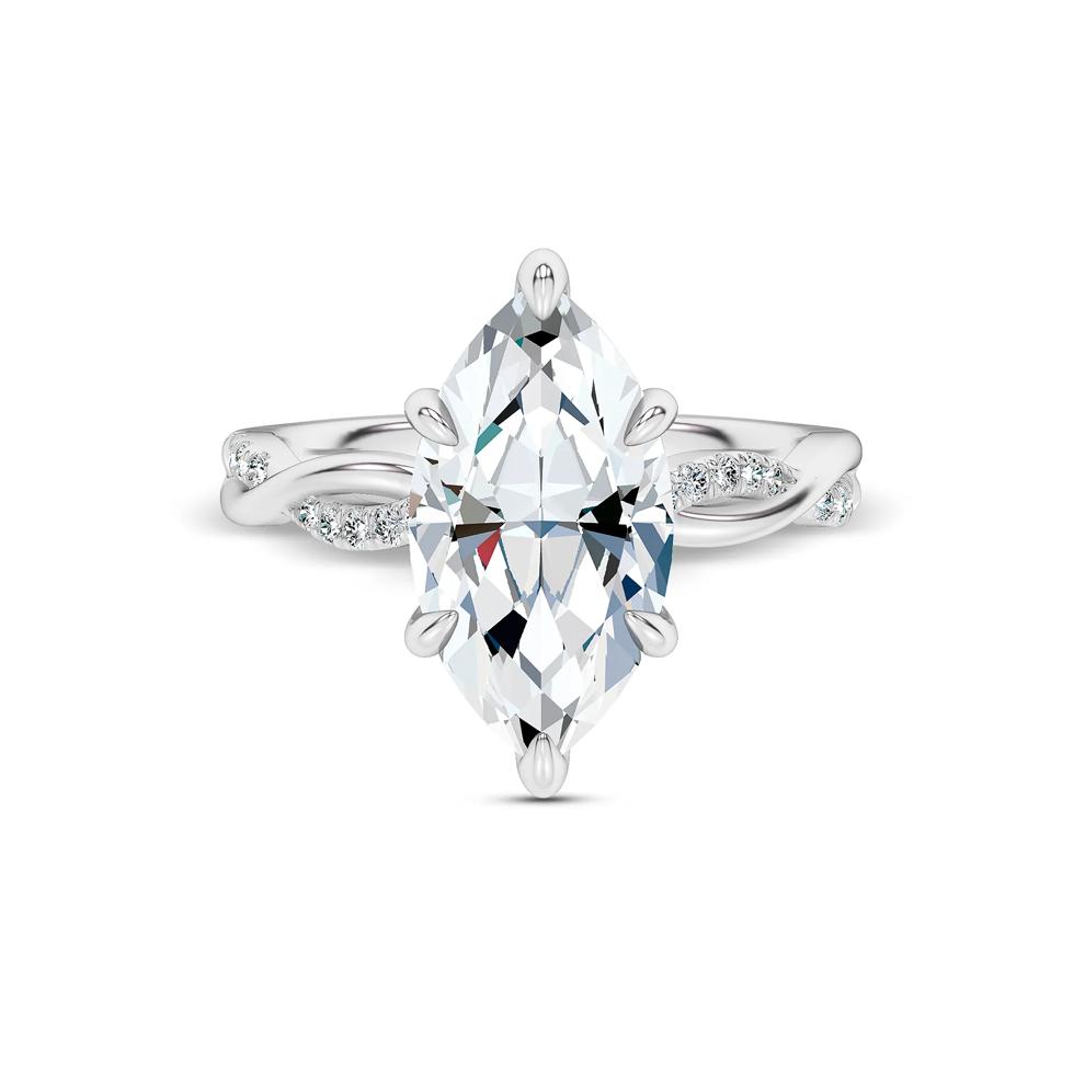 Lab Grown Diamond Marquise Center Twist Shank Engagement Ring in 14K White Gold (3 ct. tw.) – Image 1 of 4