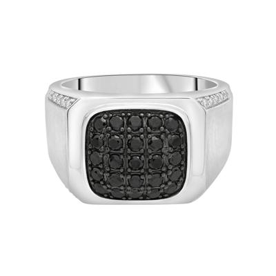 Men's Black & White Diamond Pavé Cushion Ring in Sterling Silver (7/8 ct. tw.)