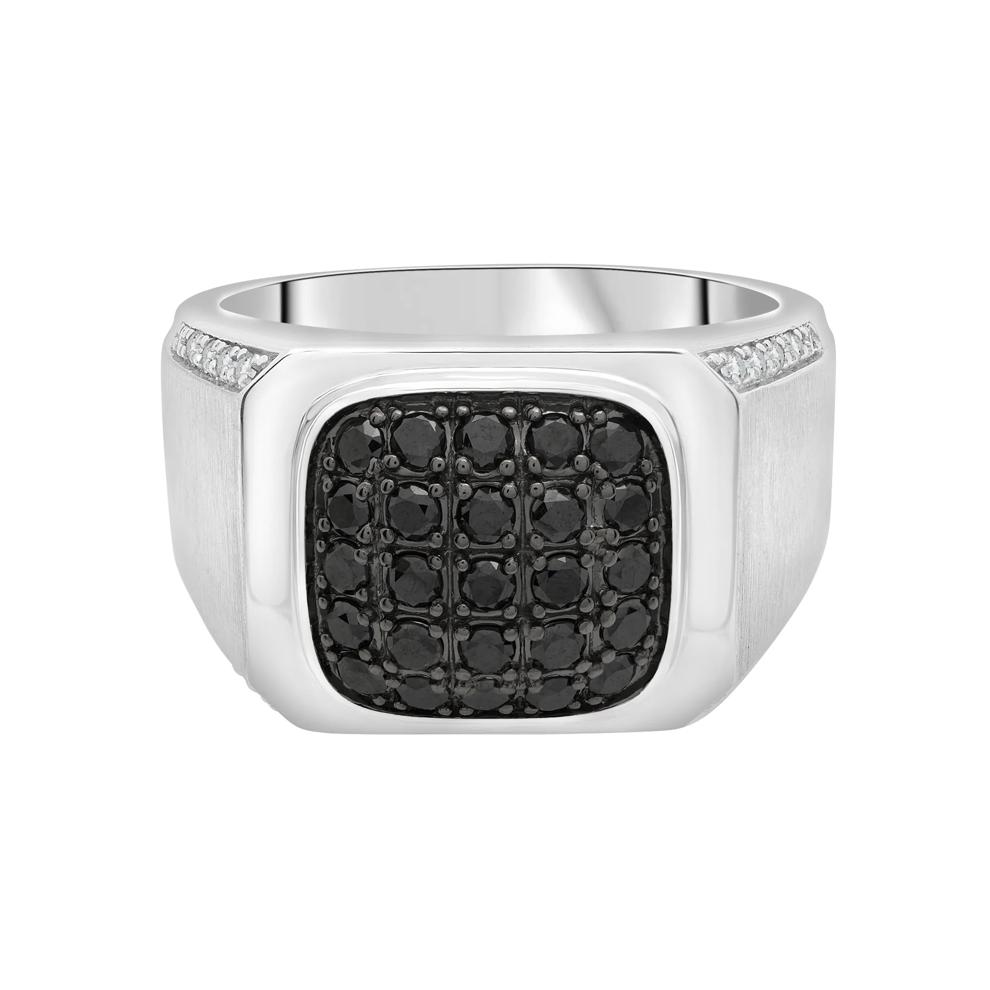 Men's Black &amp; White Diamond Pav&eacute; Cushion Ring in Sterling Silver (7/8 ct. tw.) – Image 1 of 5