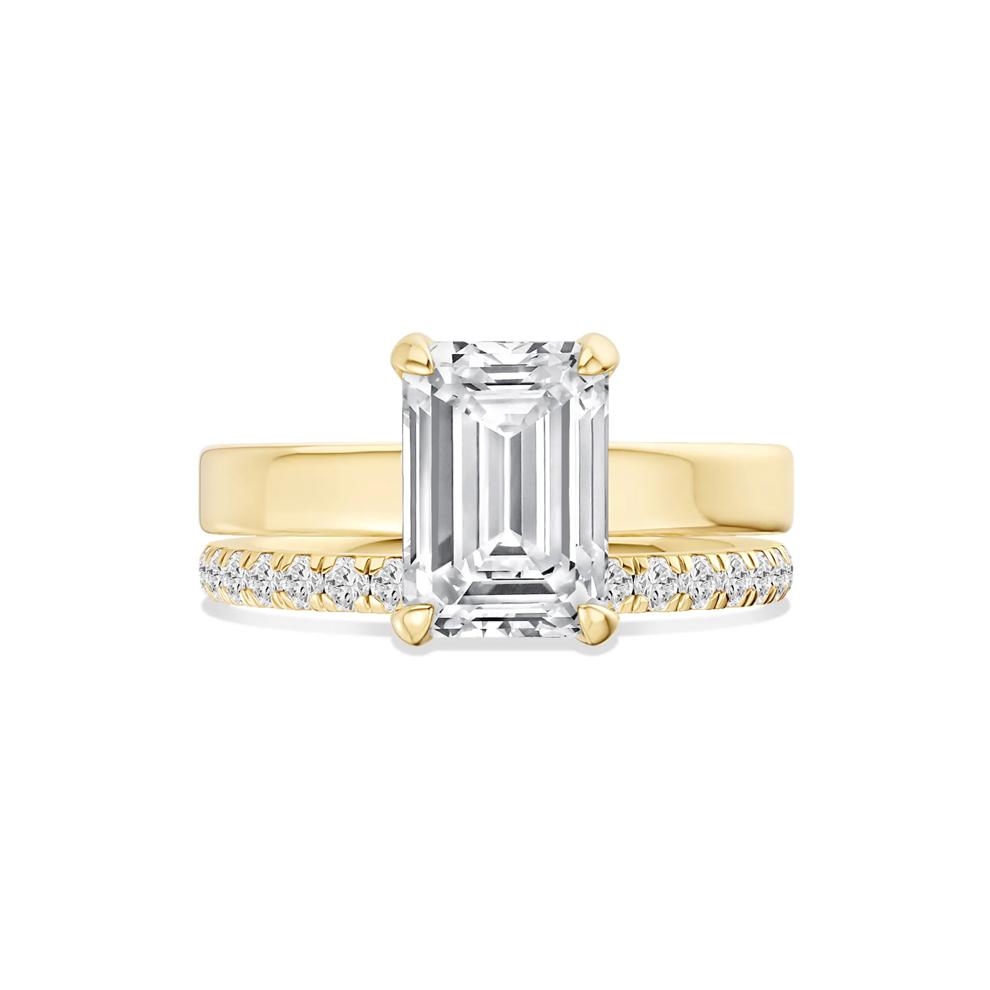Lab Grown Diamond Emerald-Cut Center Engagement Set in 14K Yellow Gold (4 ct. tw.) – Image 1 of 6