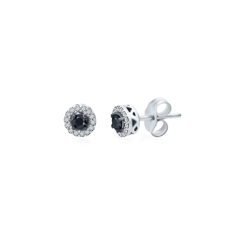 1/4 ct. tw. Black &amp; White Diamond Halo Stud Earrings in Sterling Silver – Image 1 of 1