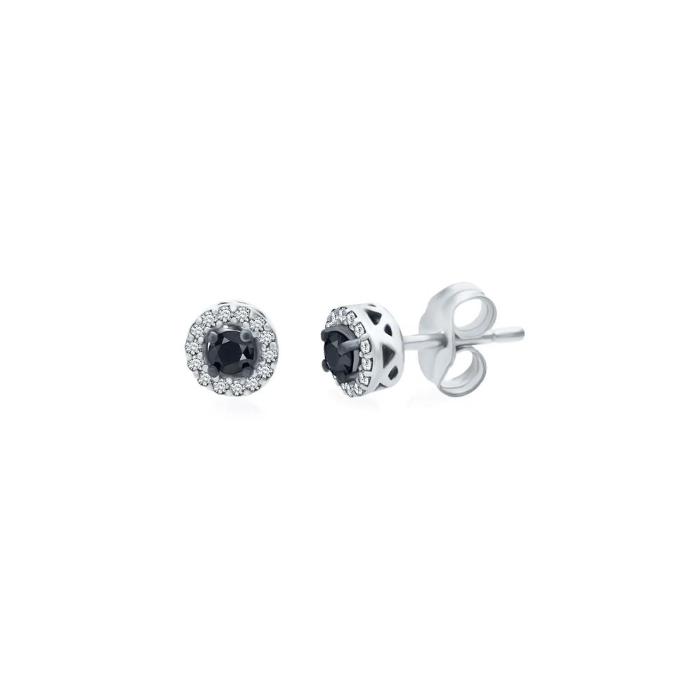 1/4 ct. tw. Black &amp; White Diamond Halo Stud Earrings in Sterling Silver – Image 1 of 1