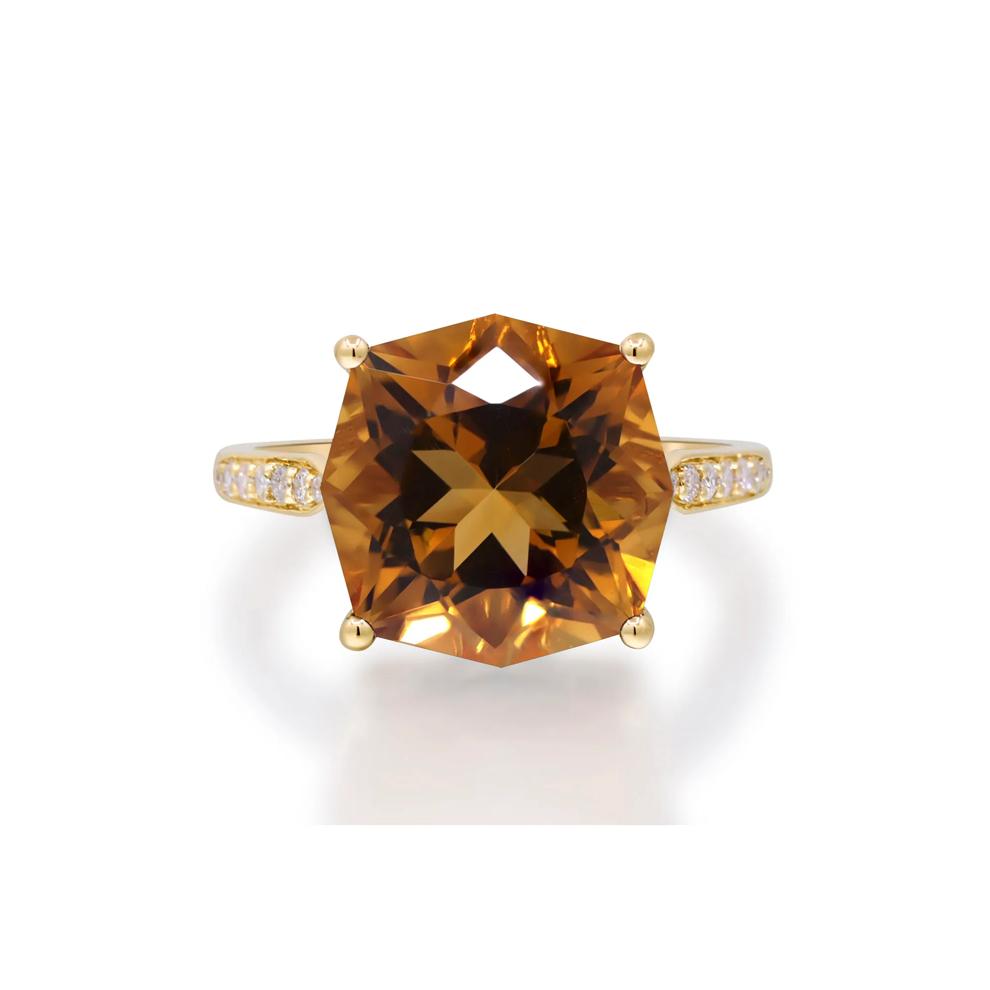 Citrine &amp; Diamond Cocktail Ring in 10K Yellow Gold (1/8 ct. tw.) – Image 1 of 4