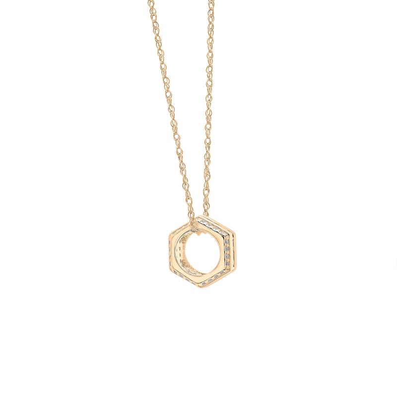 Diamond Hex Nut Pendant in 10K Yellow Gold &#40;1/5 ct. tw.&#41; – Image 3 of 4