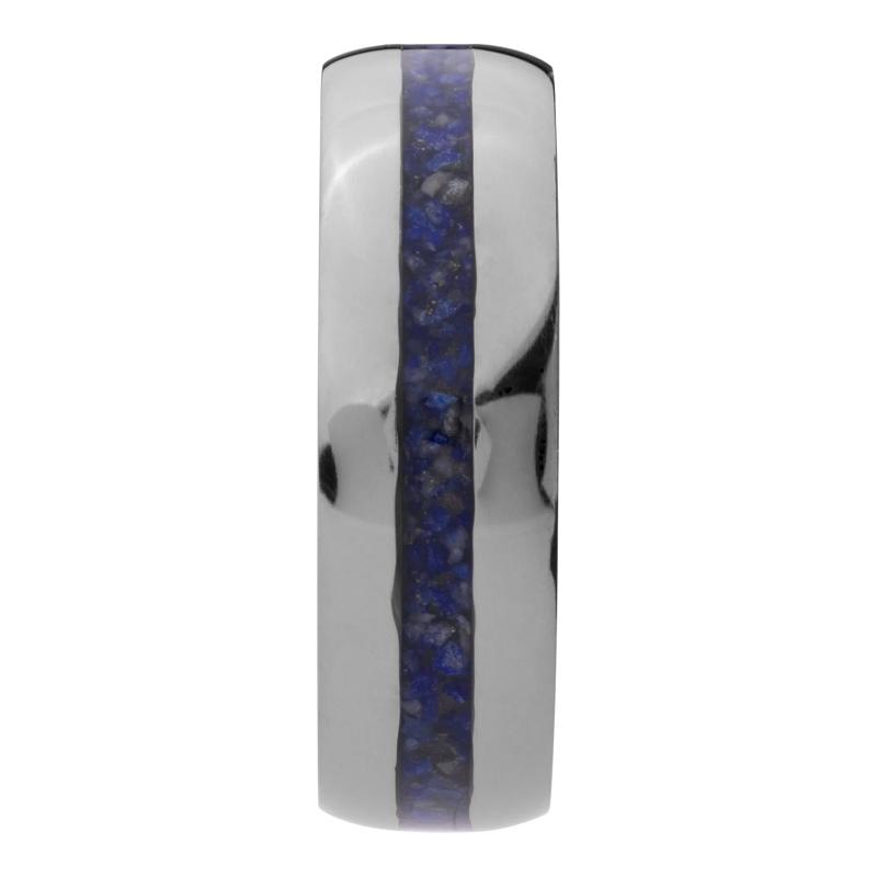 Men&rsquo;s Lapis Mosaic Inlay Wedding Ring in Tantalum, 7MM – Image 3 of 3