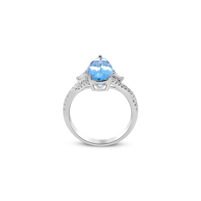 Pear-Shaped Aquamarine and Diamond Ring in 18K White Gold &#40;1/3 ct. tw.&#41; – Image 3 of 4