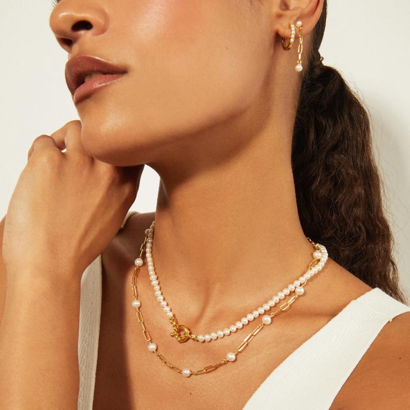 Pearl and Paperclip Chain Station Necklace in Vermeil, 18&quot; – Image 5 of 7