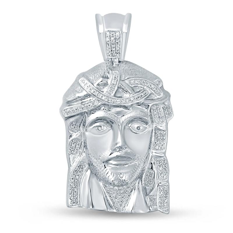 Men&#39;s Diamond Jesus Pendant in Sterling Silver – Image 1 of 2