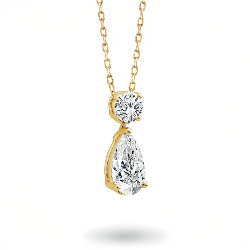 Lab Grown Diamond Pear-Shaped and Round Necklace in 10K Yellow Gold (1 1/2 ct. tw.) – Image 2 of 3