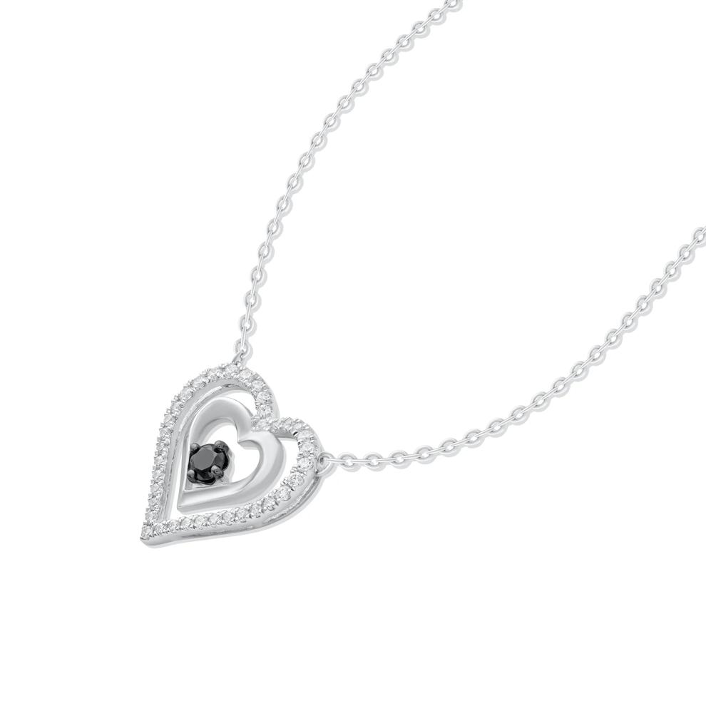 Black &amp; White Diamond Center Heart Pendant Necklace in Sterling Silver (1/4 ct. tw.) – Image 4 of 4