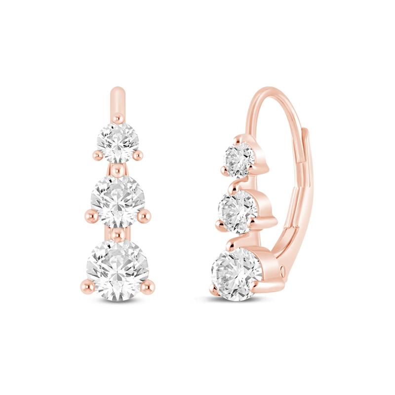 Lab Grown Diamond Three-Stone Earrings in 14K Rose Gold &#40;3/4 ct. tw.&#41; – Image 1 of 1