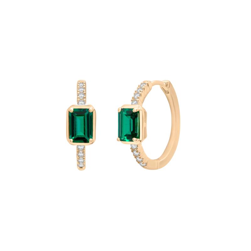 Lab-Created Emerald and White Sapphire Prong Hoops in Vermeil – Image 1 of 5