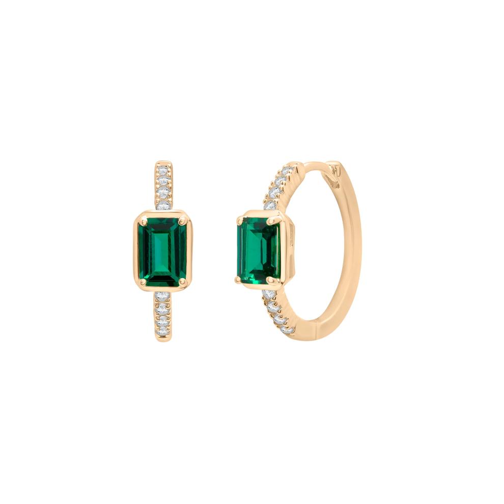 Lab-Created Emerald and White Sapphire Prong Hoops in Vermeil – Image 1 of 5