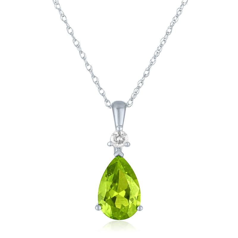 Peridot and Lab-Created White Sapphire Pendant in 10K White Gold – Image 1 of 3