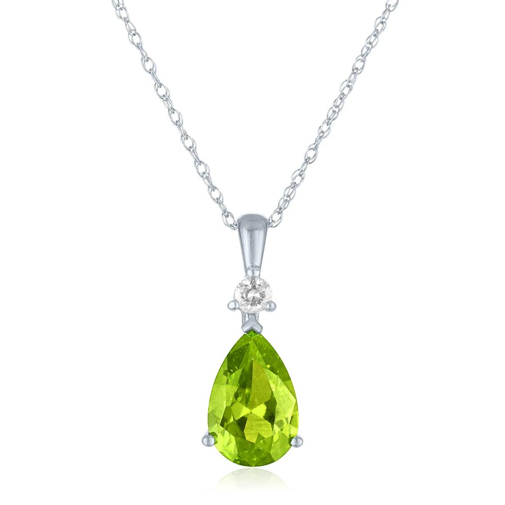 Peridot and Lab-Created White Sapphire Pendant in 10K White Gold – Image 1 of 3