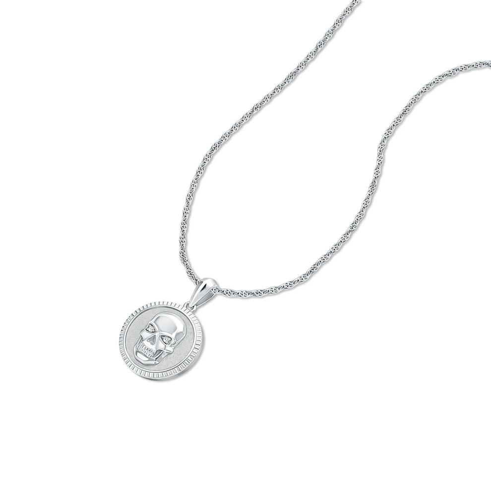 Men's Diamond Accent Skull Medallion Pendant Necklace in Sterling Silver – Image 4 of 4