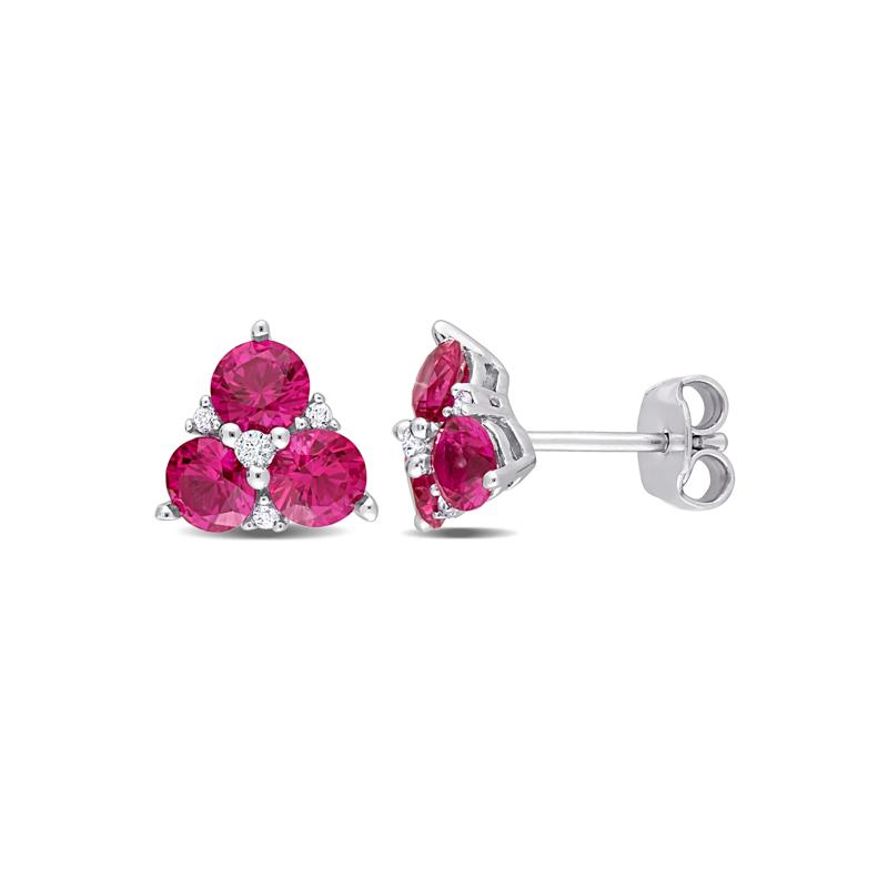 Lab Created Ruby &amp; Lab Created White Sapphire Earrings in Sterling Silver – Image 1 of 4