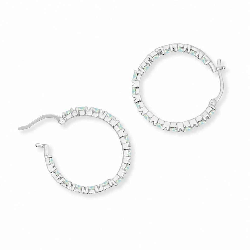 Lab-Created Opal Hoop Earrings in Sterling Silver, 26mm – Image 2 of 2