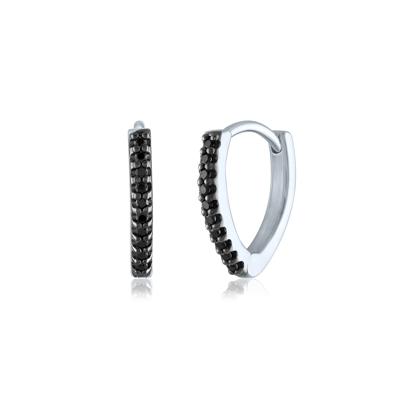 Black Diamond Chevron Huggie Earrings in Sterling Silver (1/10 ct. tw.)