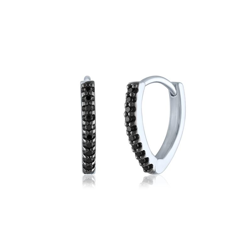 Black Diamond Chevron Huggie Earrings in Sterling Silver &#40;1/10 ct. tw.&#41; – Image 1 of 1