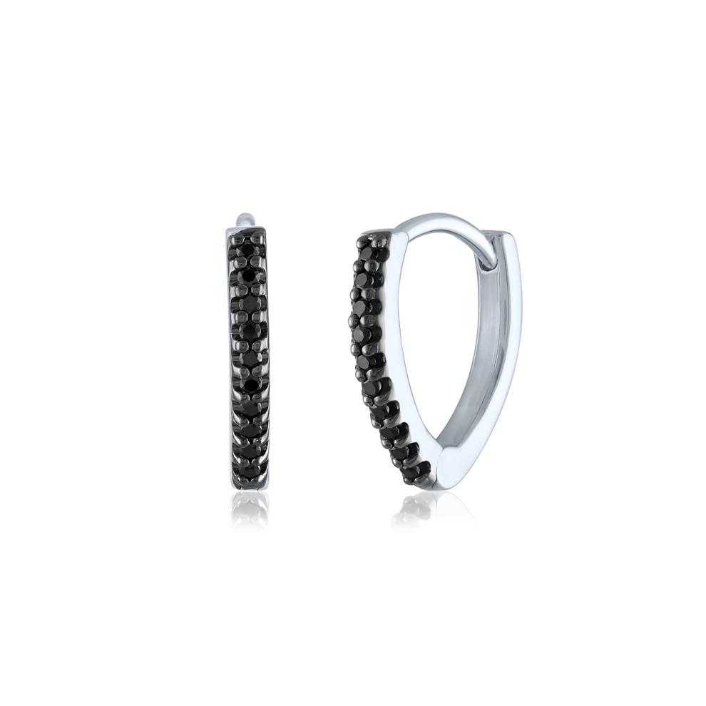 Black Diamond Chevron Huggie Earrings in Sterling Silver (1/10 ct. tw.) – Image 1 of 1
