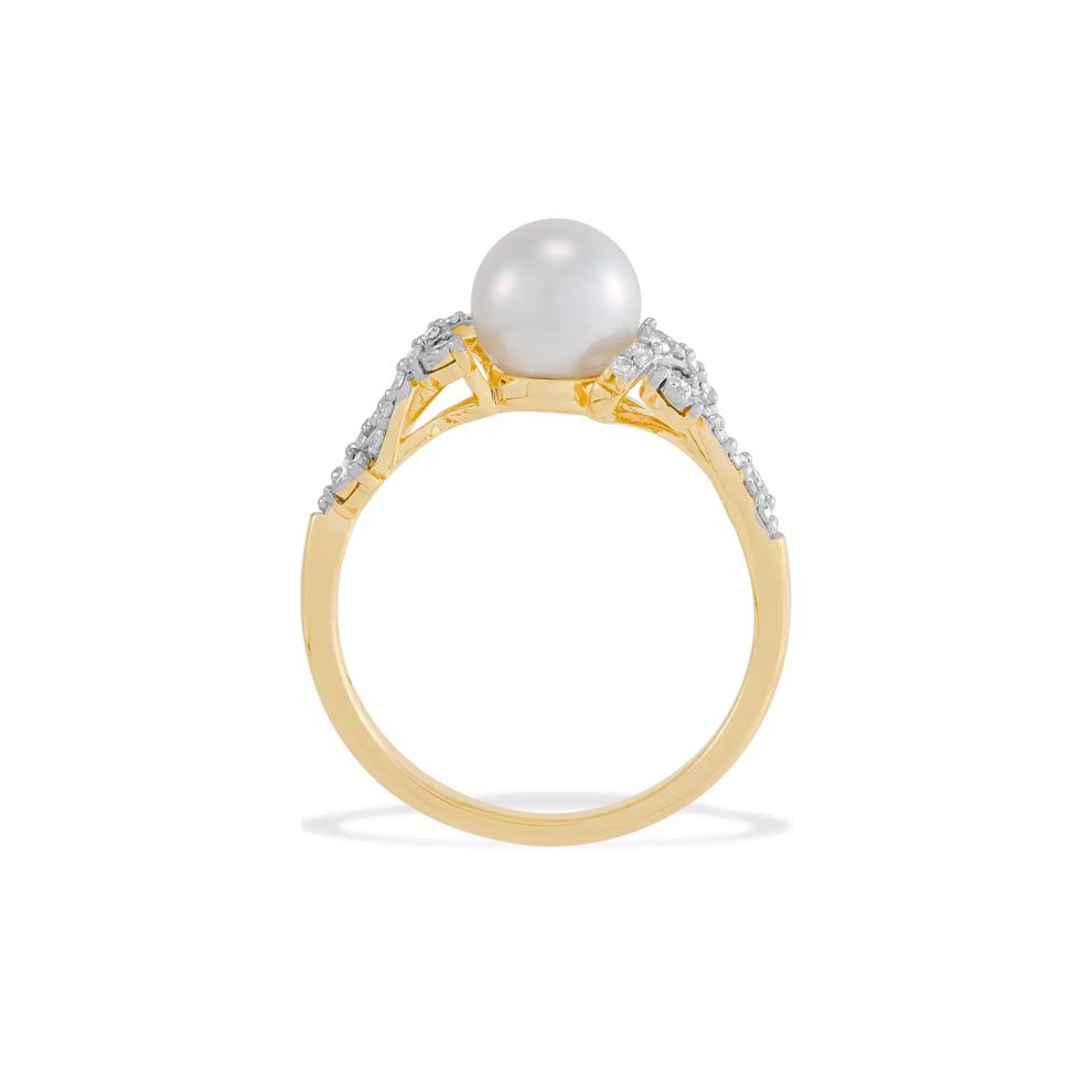 Freshwater Cultured Pearl &amp; Diamond Ring in 10K Yellow Gold (1/7 ct. tw.) – Image 2 of 4