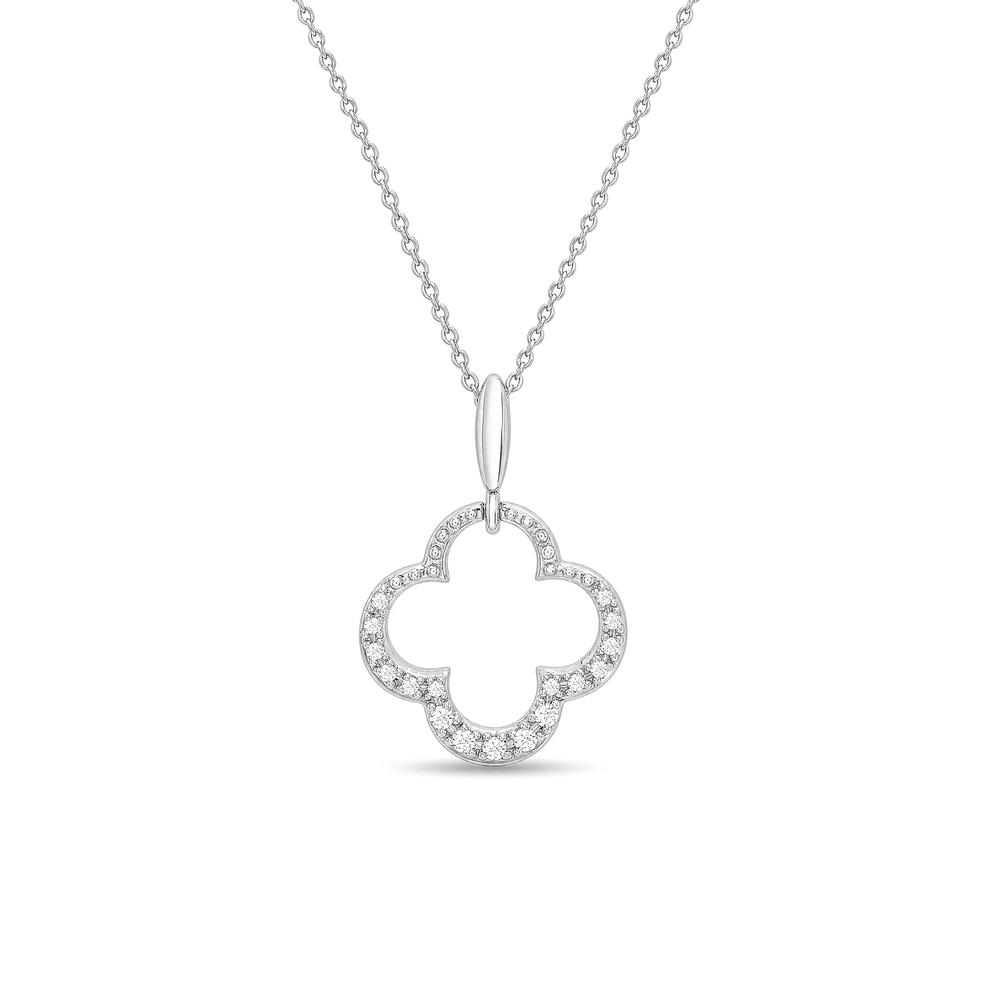 Diamond Clover Pendant Necklace in Sterling Silver (1/10 ct. tw.) – Image 1 of 4