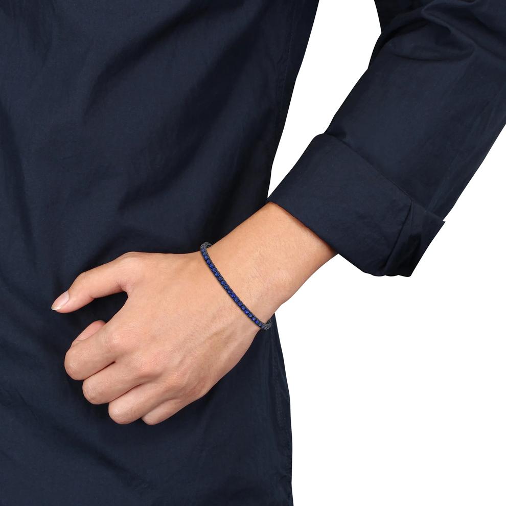Lab-Created Blue Sapphire Bracelet in Sterling Silver &amp; Black Rhodium – Image 3 of 4