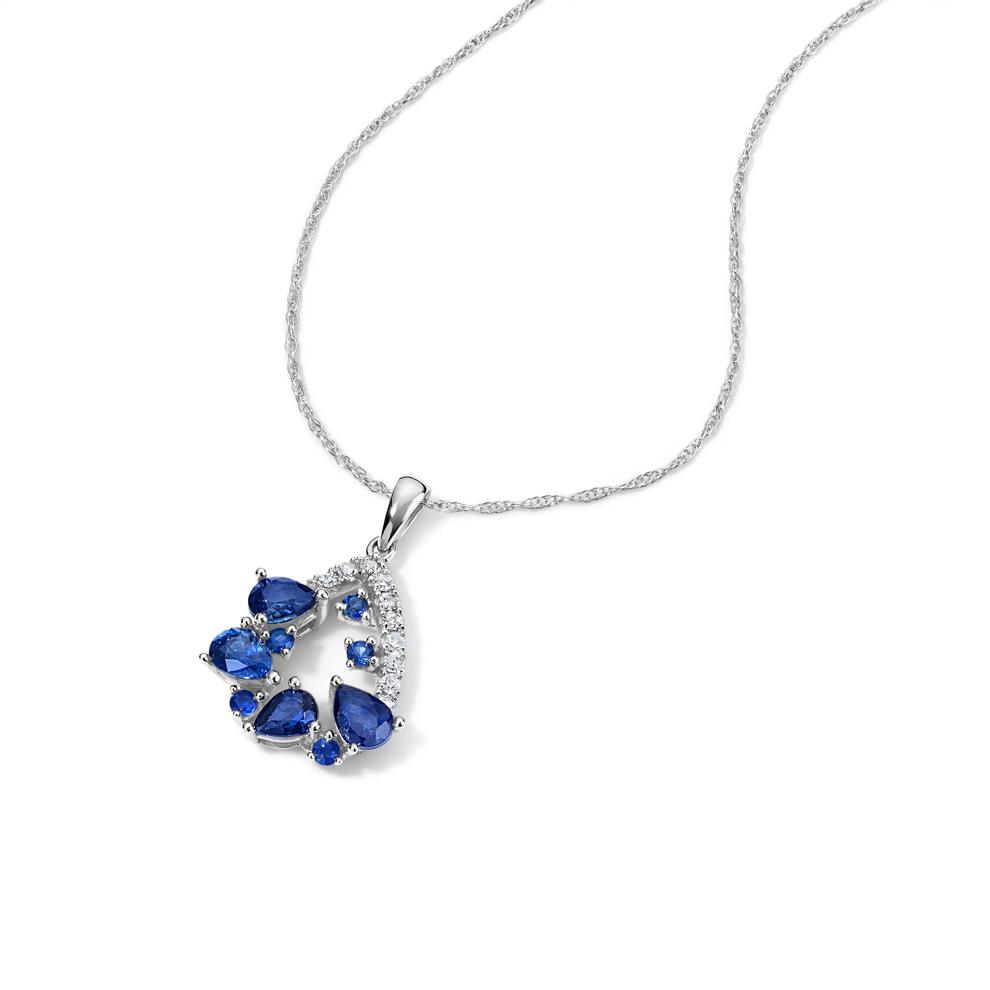 Blue Sapphire &amp; Diamond Open Drop Pendant Necklace in 14K White Gold (1/10 ct. tw.) – Image 4 of 4