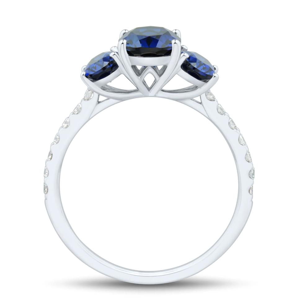 Lab-Created Blue Sapphire and Lab Grown Diamond Three-Stone Ring in 10K White Gold (1/5 ct. tw.) – Image 2 of 3