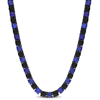 Lab-Created Black Sapphire & Lab-Created Blue Sapphire Tennis Necklace in Black Rhodium-Plated Sterling Silver, 20”