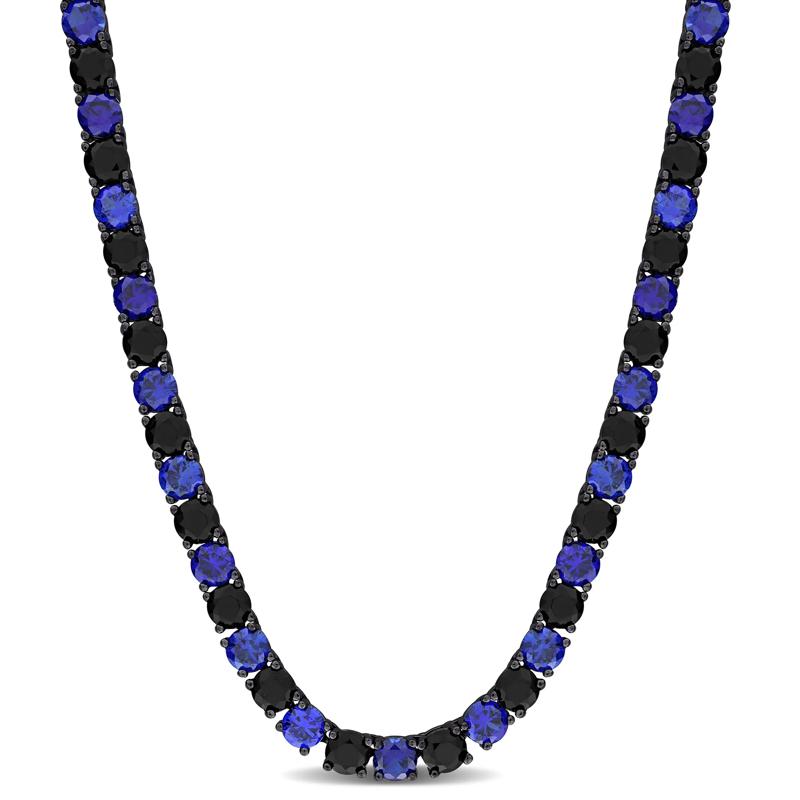 Lab-Created Black Sapphire &amp; Lab-Created Blue Sapphire Tennis Necklace in Black Rhodium-Plated Sterling Silver, 20&rdquo; – Image 1 of 2