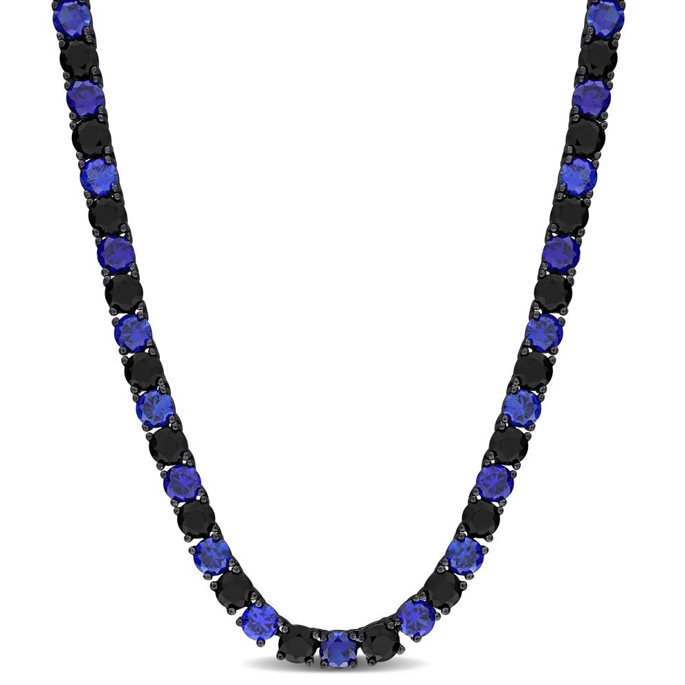 Lab-Created Black Sapphire &amp; Lab-Created Blue Sapphire Tennis Necklace in Black Rhodium-Plated Sterling Silver, 20&rdquo; – Image 1 of 2